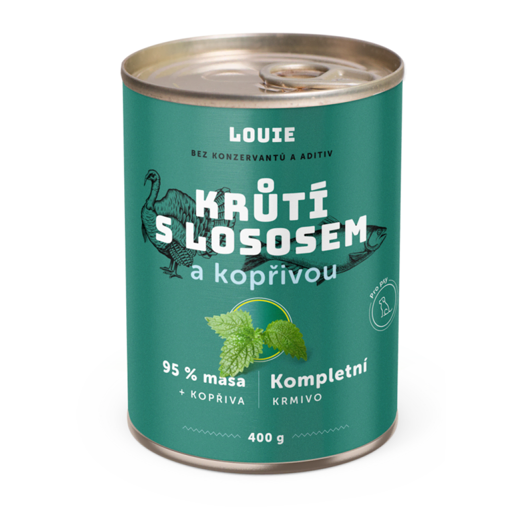 LOUIE Krůtí s lososem a kopřivou 400 g - kompletní krmivo pro psy